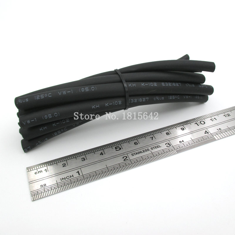 2 Meters/LOT Black 5mm Heat Shrink Heatshrink Heat Shrinkable Tubing Tube Sleeving Wrap Wire Black Color