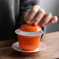 140ML Orange Ceramic Tureen Porcelain Gaiwan Cup with Lid Cover Saucer Puer Green Tea Bowl Kettle Kung Fu Tea Set Accessories