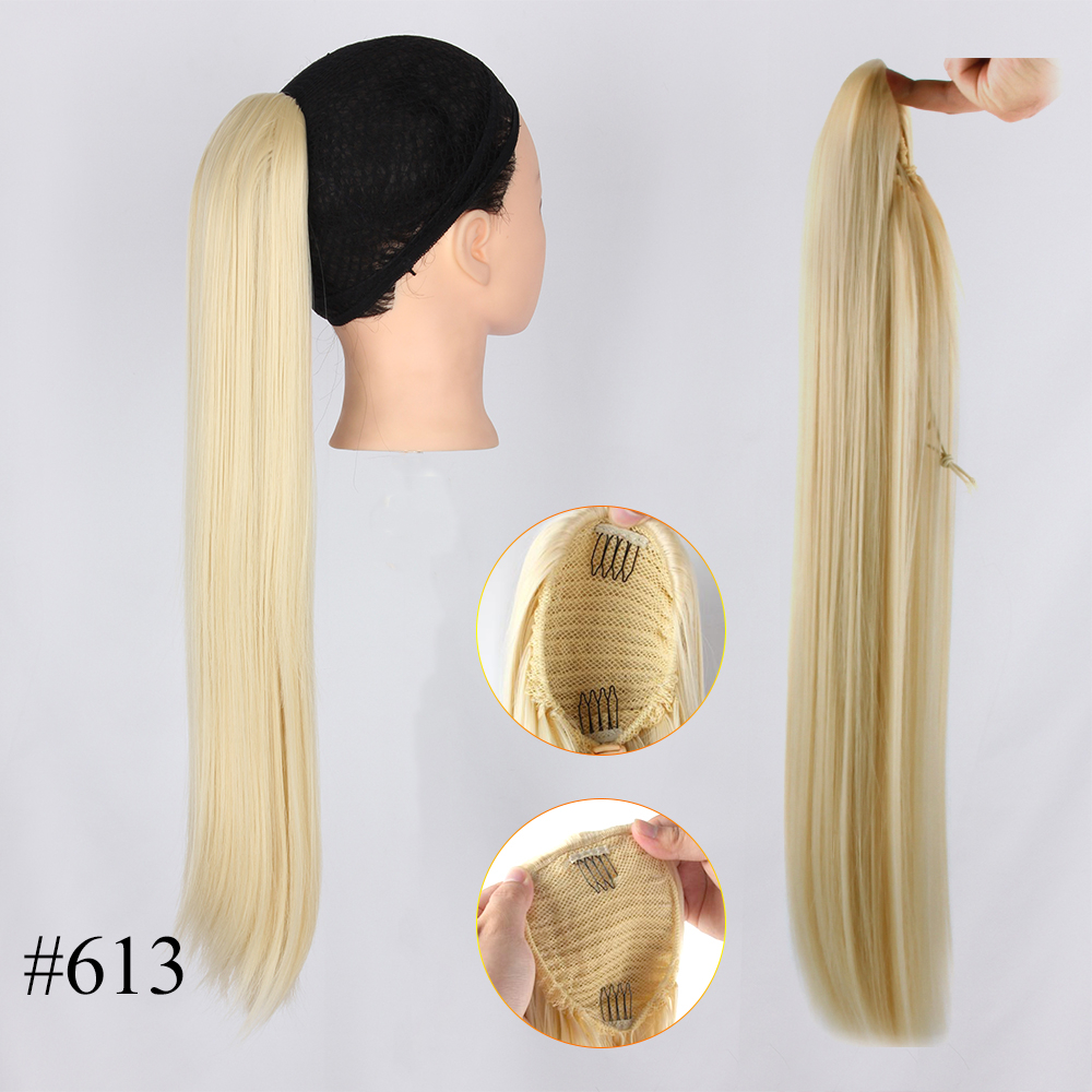 Straight Ponytail Synthtic Hair Extension Natural Color Drawstring Ponytail Soft Hair Bun Chignon Clip in Hair Tail For Women
