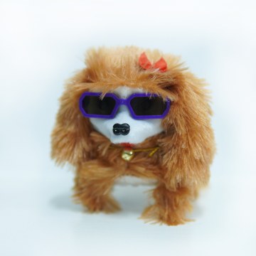 Cute Long-Fleece Sunglasses Bow Dog Plush Toy