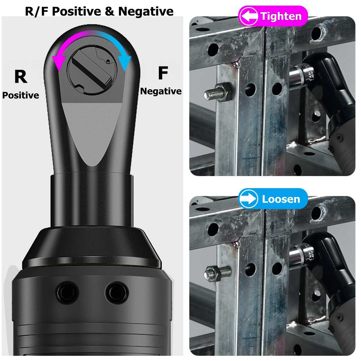 Becornce 18V 100N.m Electric Wrench 3/8 Cordless Ratchet Rechargeable Scaffolding Right Angle Wrench Tool with 1/2 Battery