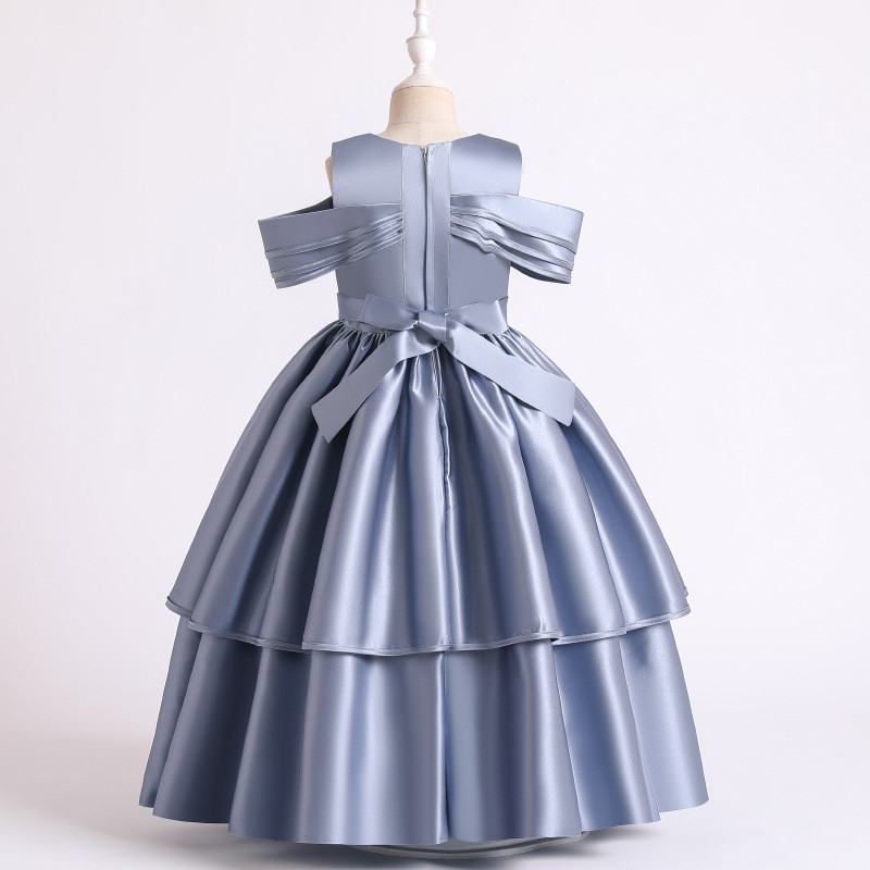 One-shoulder Satin Bowknot Baby Girls Dress Elegant Opening Ceremony Clothing Party Festivals Vestidos Girls Princess Dress