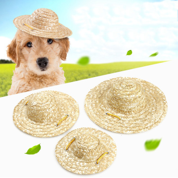 Fashion Handmade Pet Hat Dog Straw Hat Adjustable Strap Cat Beach Cap Puppy Kitten Sun Hat Woven Sombrero Cute Pet Accessories