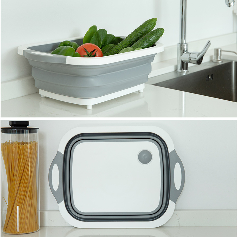 Foldable Cutting Board Chopping Blocks Tool Silicone Drain Cutting Board Basket Dish Tub With Draining Plug Fruit Washing Basket