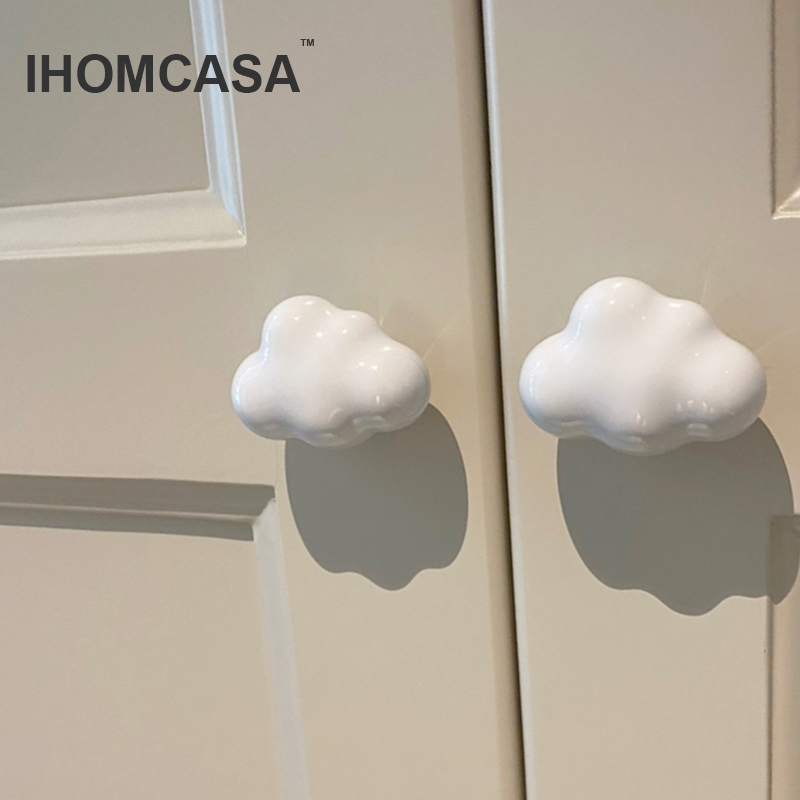 IHOMCASA Ceramic Clouds stars moon hook and handle children's room knobs furniture dresser drawer knob wall cabinet door handles