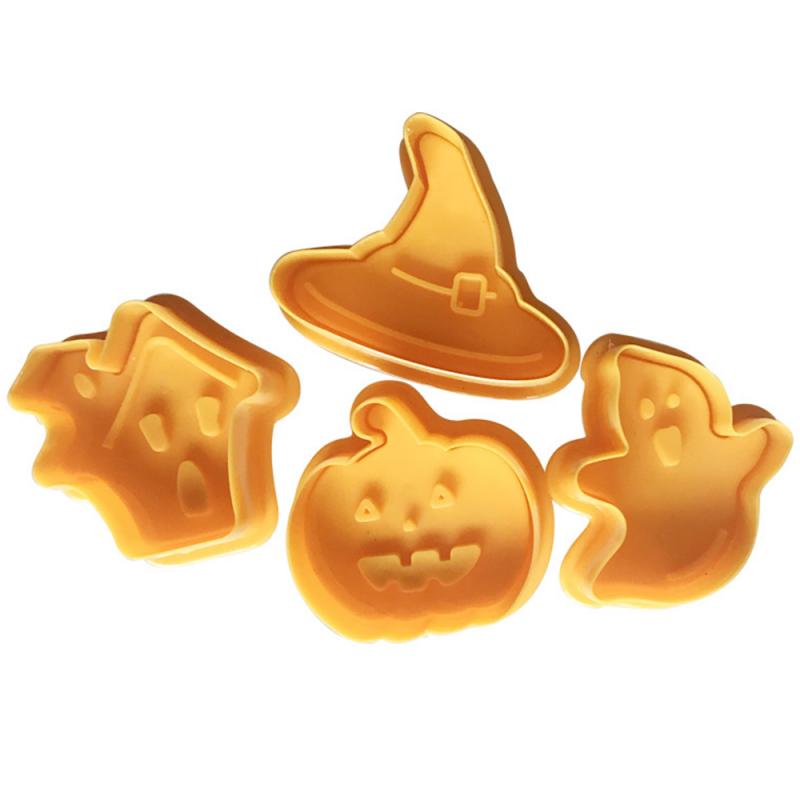 4pcs Halloween Cookie Cutters Cookie Stamp Biscuit Mold 3D Cookie Plunger Cutter DIY Baking Mould Bakeware Cookie Tools