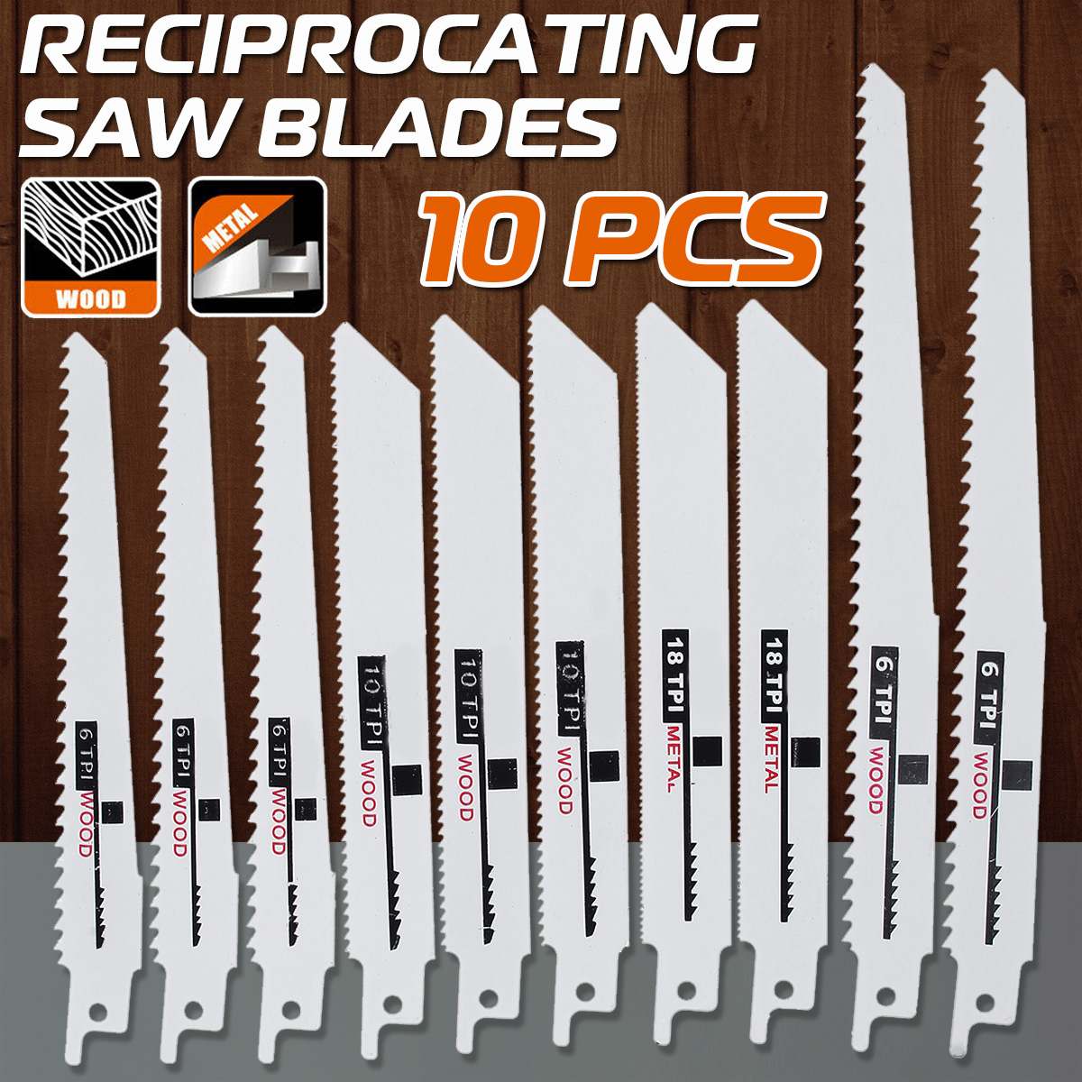 10pcs/set Bimetal Reciprocating Saw Blades For Wood Cutting Metal Cutting Woodworking Tool Power Tool Accessories