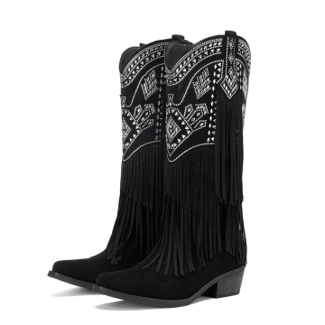 Rhinestone Fringe Knee High Cowgirl Western Boots Women