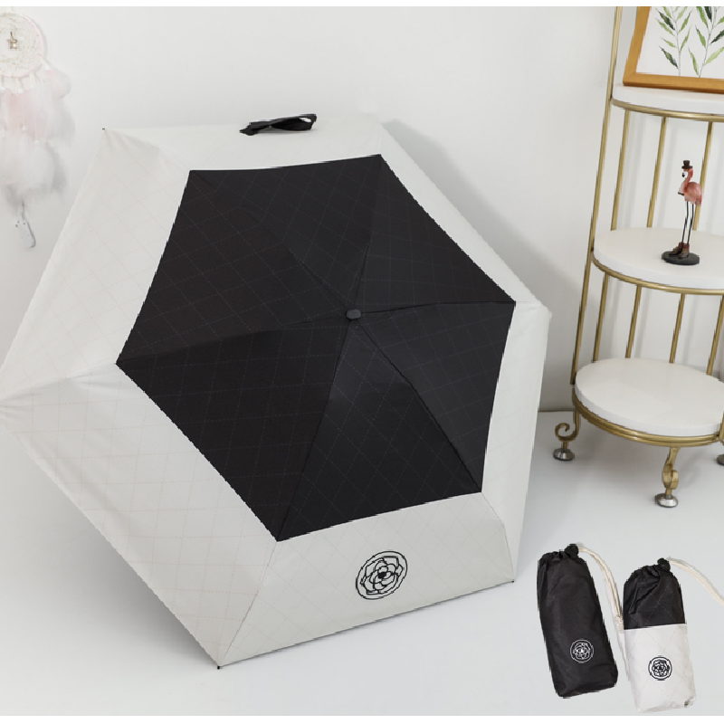 Ardeco Black Coating Pongee Women's Umbrella 5 Folding Camellia Flat Handle Uv Protection Small and Portable Light