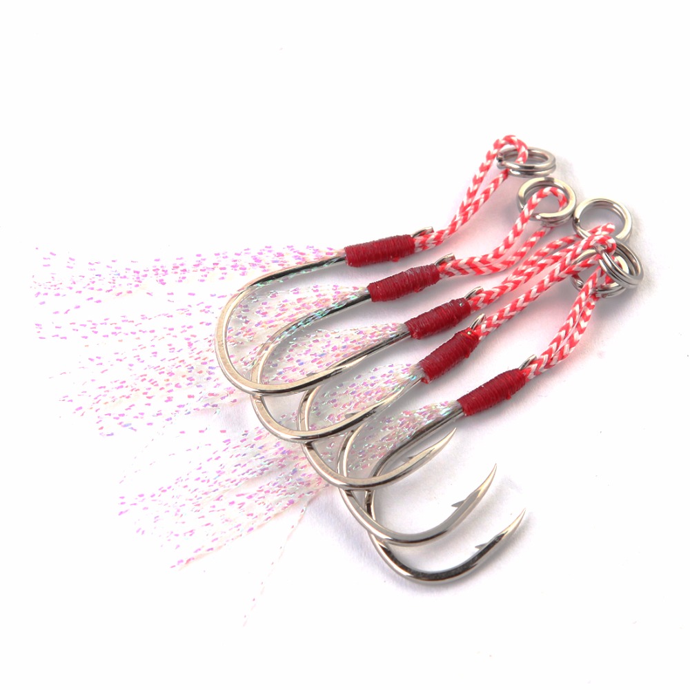 20pcs/pack 10#-20# blood slot jigging assist hook boat jig bait fishing line rope thread assistant hook fish tackle