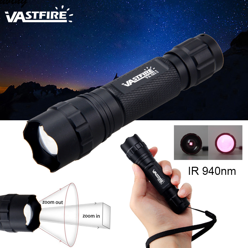 7W IR 940 nm Zoomable LED Hunting Light Night Vision Infrared Radiation flashlight+Scope Mount+18650 Battery+Pressure Switch+usb