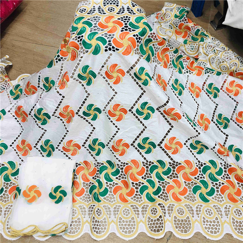 5 + 2 Yards With Scarf African Bazin Riche Fabric Brode Latest Fashion Embroidery Basin Lace HL122401