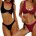 Sexy Top Neck Sleeveless Bikini Set Women Solid High Cut Bathing Suit Swimwear Summer Beach Wear Female Low Waist Red Swimsuit