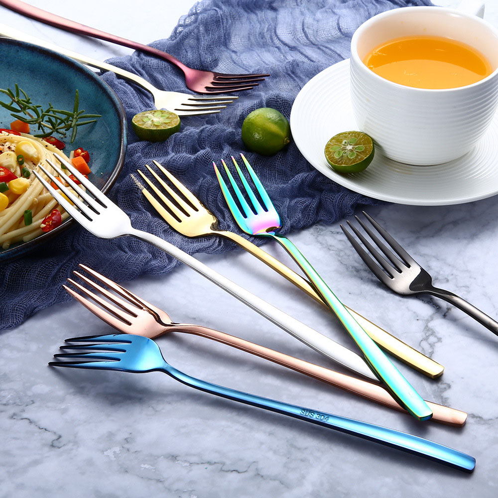 Korean Style 304 Stainless Steel Stirring Spoons Forks Dinnerware Set Colorful Cutlery Creative Ice Spoon Kitchen Accessories