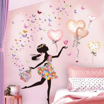 [shijuekongjian] Cartoon Fairy Girl Wall Stickers DIY Balloons Butterflies Wall Decals for Kids Rooms Baby Bedroom Decoration