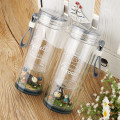 Creative Cute Totoro Cartoon Glass Portable Drinking Cup Double Layer Micro-Landscape Teacup with Lid and Rope Water Bottle