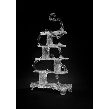 Bamboo Curved Frosted Crystal Tea Display Shelf