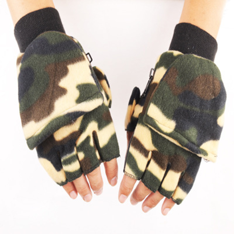 Men's camouflage warm cold touch screen gloves outdoor fitness sports fishing half finger hooded shooting gloves E7