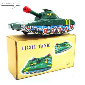 Vintage Collection Tin toys Classic Clockwork Wind Up Light Tank Model Tin Toys For Adult Kids Collectible Gift