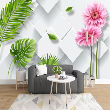 Decorative wallpaper 3D Nordic mini fresh hand painted chrysanthemum banana leaf background wall