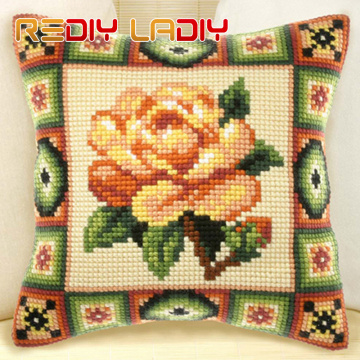 Cross Stitch Cushion Floral Roses Make Your Own Pillow DIY Chunky Cross Stitch Kits Pre-Printed Canvas Acrylic Yarn Pillow Case