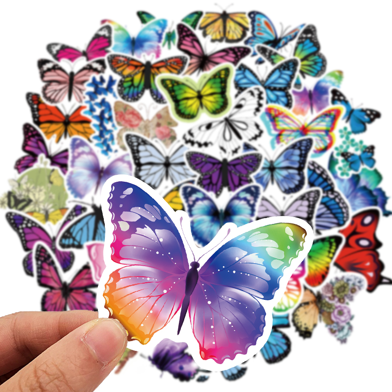 50Pcs Not Repeat Colorful Butterflies Stickers for Kid's Toys Pretty Good Decora to Luggage Laptop Fridge Phone Decals