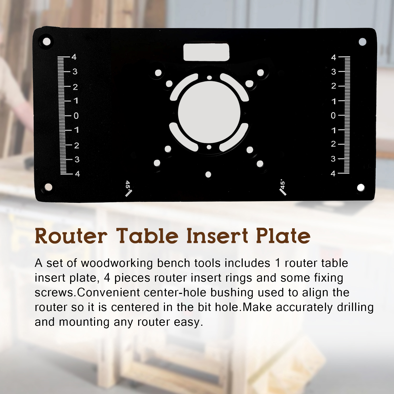 Aluminium Router Table Insert Plate Woodworking Benches Milling Trimmer Machine Plate Carpinte Tool Wood Router with 4 Rings