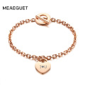 Engraved Personalized Women Charm Bracelet 585 Rose Gold Heart Pattern Buckle Stainless Steel Female Mon Girlfriend Lady Gifts