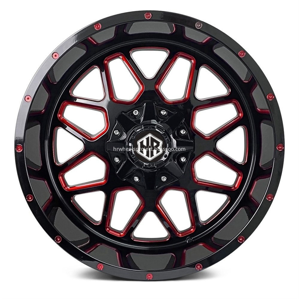 Hrw Offroad Wheels Hr0151 Gloss Black Red Milled Spockes Riverts Front