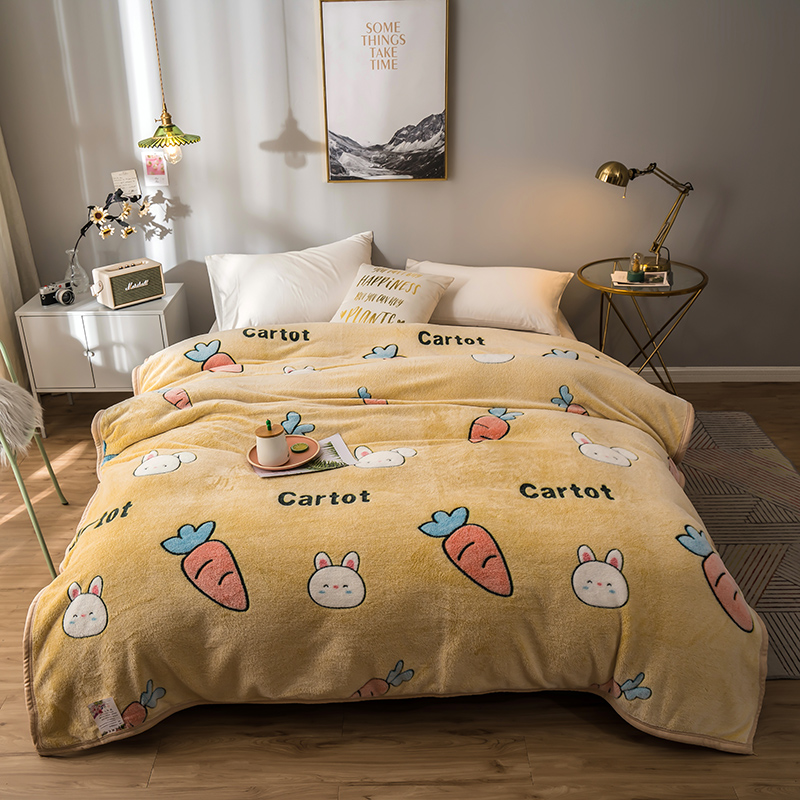 Cartoon Floral Fleece Throw Blanket Winter Flannel Thin Bedspreads Nordic Couple Bed Quilt Bedsheet Adult Children TV Bedcover