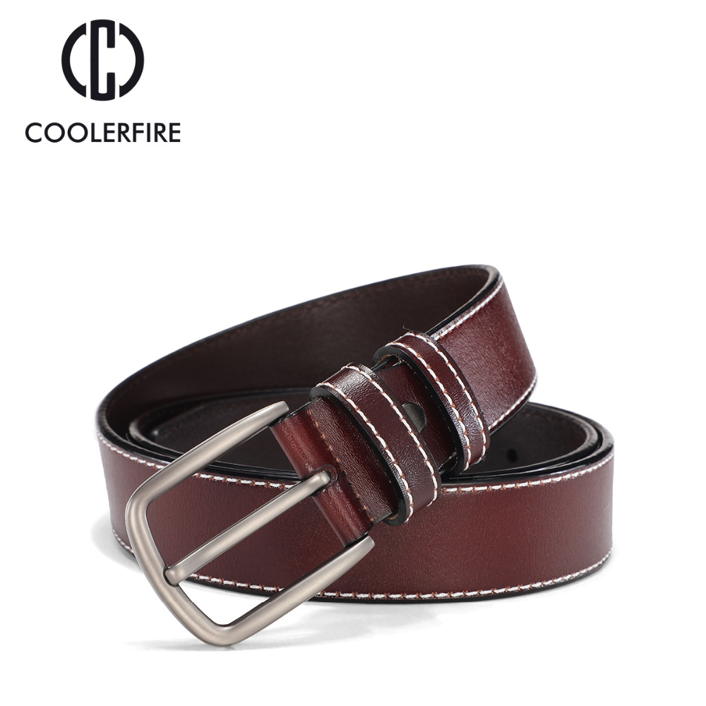 COOLERFIRE Men Belts New Fashion Black&Blue&Orange brown Business Style Waist Casual Design Men genuine Leather Belt HQ081