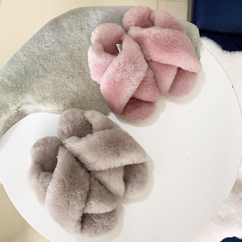 GRWG 100% Natural Sheepskin Fur Slippers Fashion Female Winter Slippers Women Warm Indoor Slippers Soft Wool Lady Home Shoes