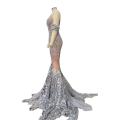 Sparkly Sequins Nude Dress Sexy Full Stones Long Big Tail Dress Costume Prom Birthday Celebrate Dresses Drag queen colthing