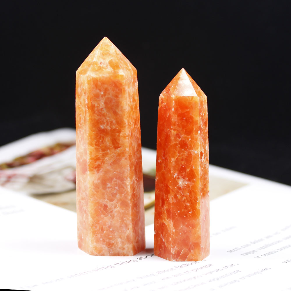 1pc Natural Sunstone Crystal Point Healing Stone Quartz Tower Orange Wand Ornament for Home Decor Reiki Energy Pyramid