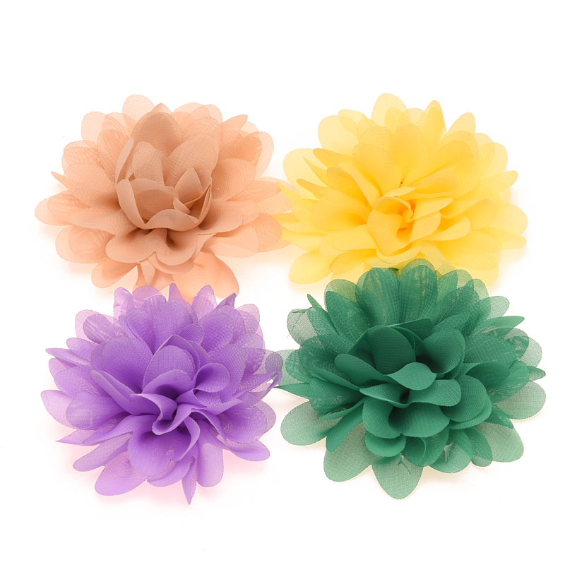 16PCS Chiffon Flowers High Quality Rosette Flowers DIY Flower Bouquet Newborn Hair Accessories No Hair Clips