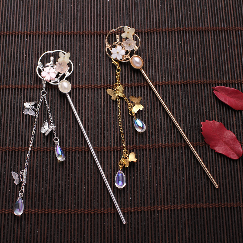 Chinese Traditional Metal Alloy Hair Pin Clip Vintage Butterfly Tassel Hair Sticks For Women Wedding Hair Jewelry Accessories