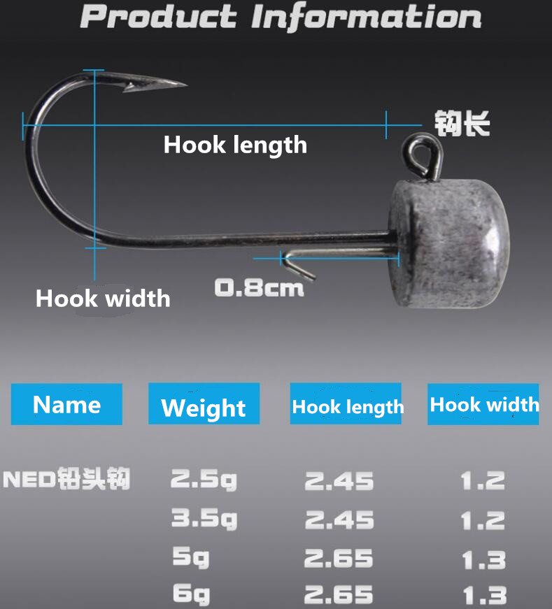 BaMMax Fishing hook 5pcs 2.5g/3.5g/5g/6g NED lead hook hard bait soft worm Jigging head Barbed hooks Fishing Tackle Accessories