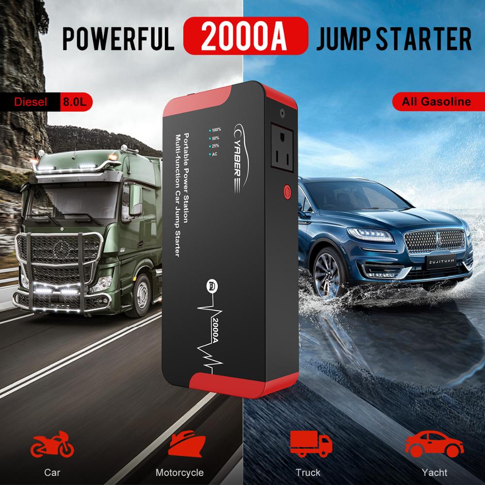 Car Jump Starter 2000A 22000mAh Car Booster Power Bank Battery Inverter Charger 12V Auto Starting Device Emergency Starter
