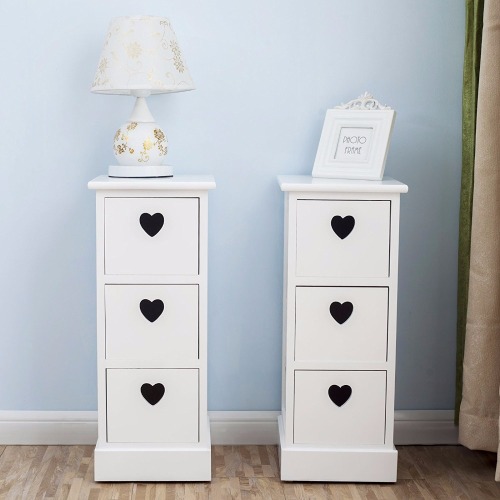 Supply 3 Drawers Heart Shape white Bedside Tables with High Quality