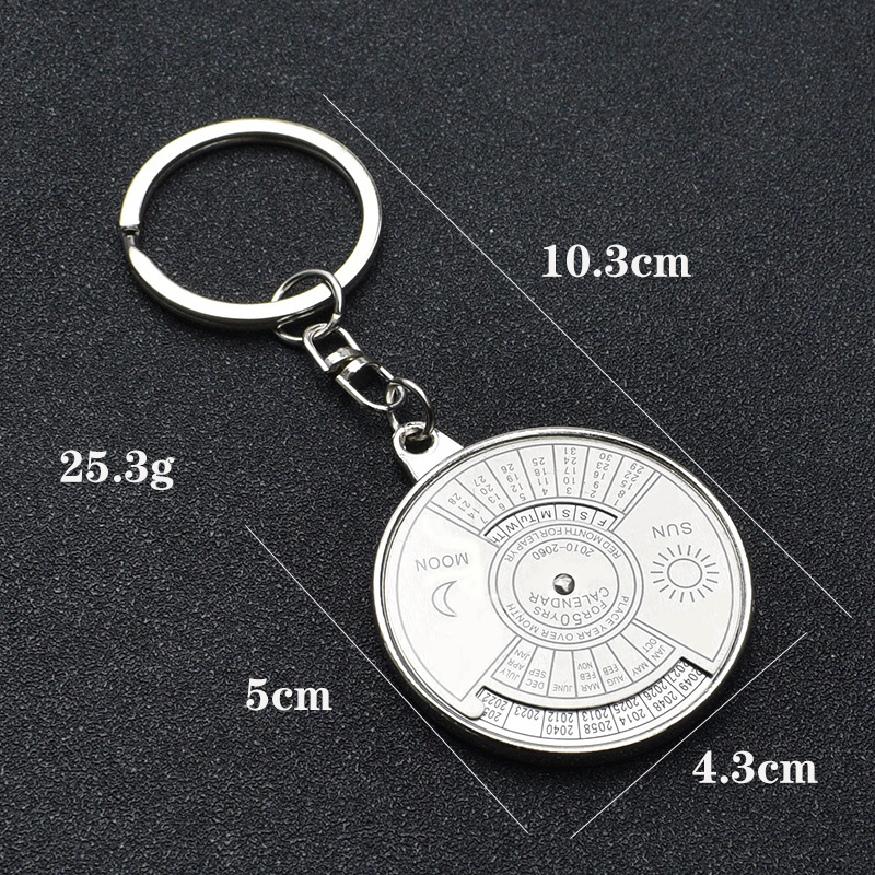 1Pcs Practical 50 Years Perpetual Calendar Keyring Keychain Silver Zinc Alloy Key Chain Ring Keyfob Outdoor Hand Tools