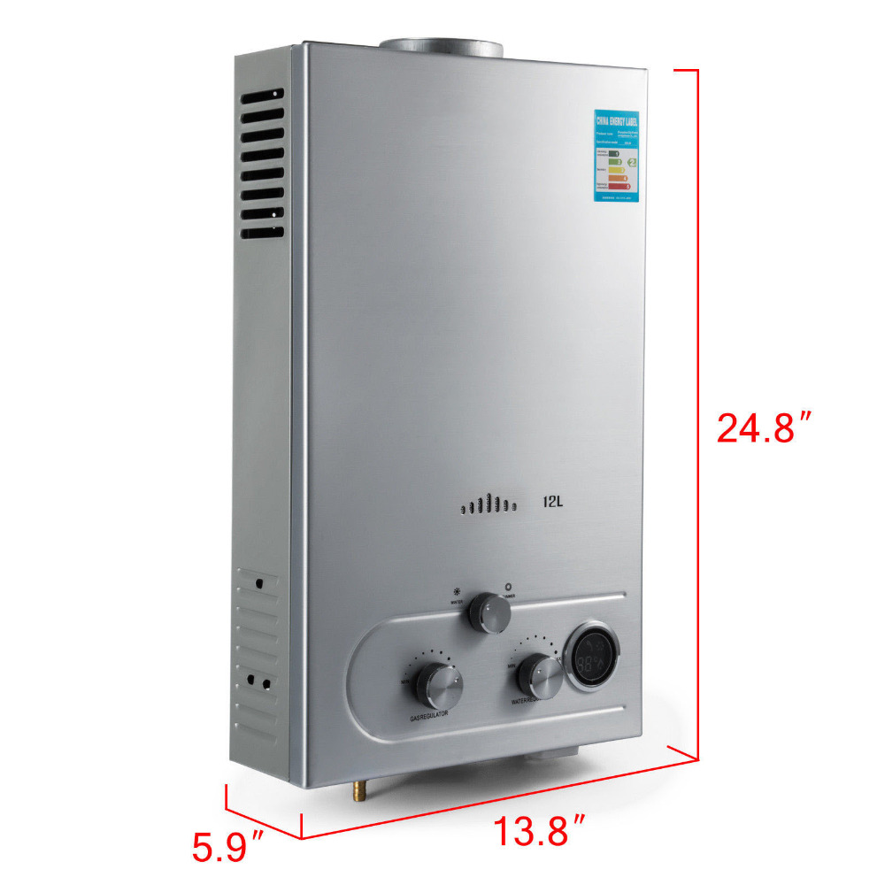 Hot Water Heater 6/8/10/12/16/18L Liquefied Petroleum Gas Water Heater Tankless Instant Boiler with Shower Head and LCD Display