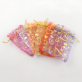 Organza Bag Heart Printed Frabic Cloth Present Gift Packaging Jewelry Candy Pouches Bags Price 4 Sizes 8 Colors