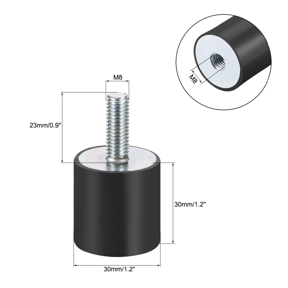 UXCEL 2PCS M8/10 Thread Rubber Mounts Vibration Isolators Cylindrical Shock Absorber with Studs Dowel Fasteners Hardware