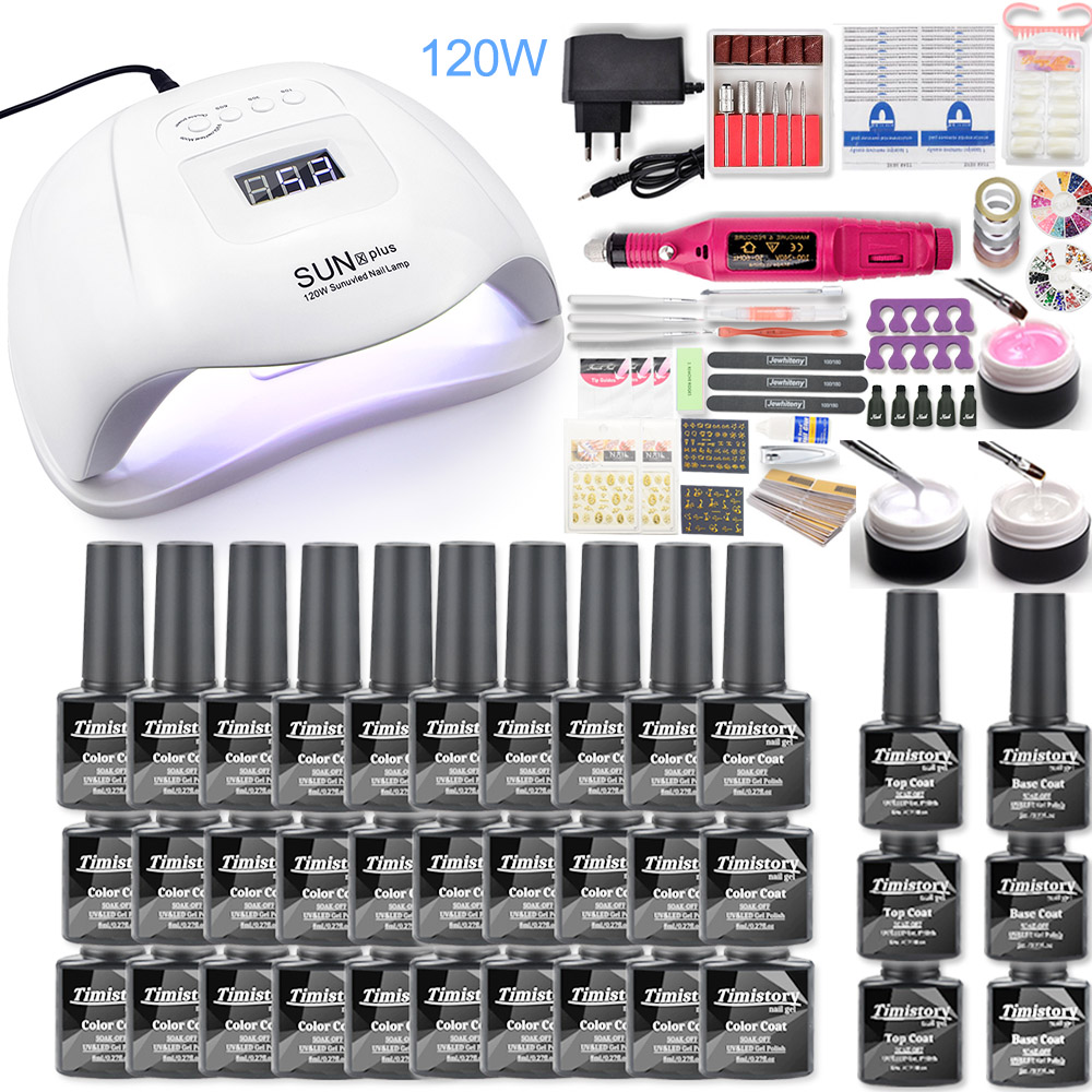 Manicure Nail Set 30PCS gel Nail Polish Set Kit 120W UV LAMP Set Electric Nail Drill Nail Art Manicure Sets Nail Extension Kit