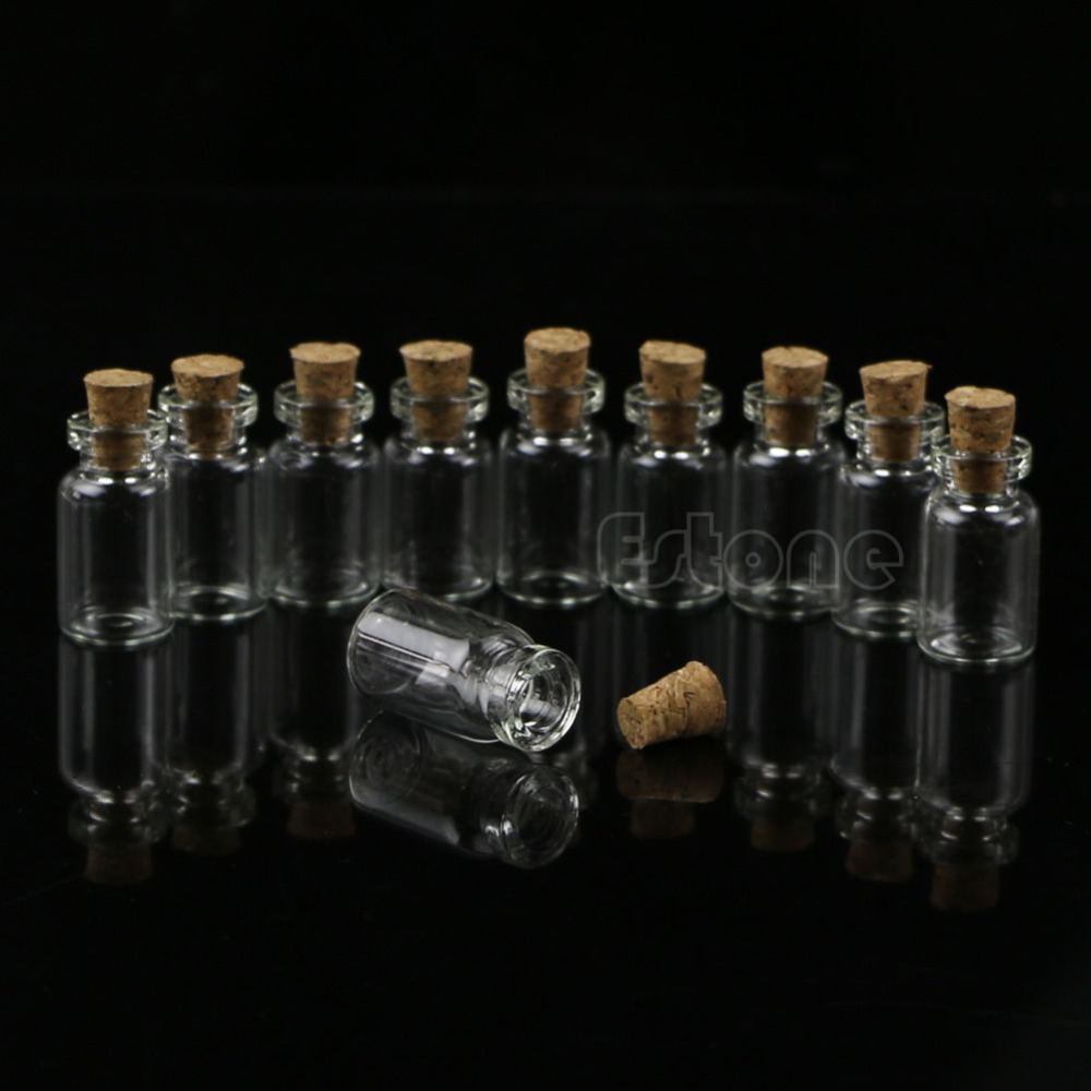 10pcs/Set 1mL Mini Small Glass Bottles with Clear Cork Stopper Tiny Vials Jars Containers Message Weddings Wish Jewelry Favors