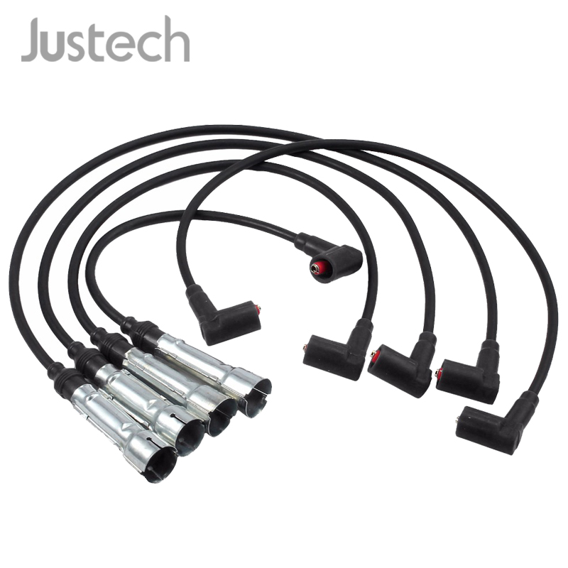 Justech 4pcs Spark Plug Ignition Kit 032905483G 059998031 Ignition Cable Set For Seat Arosa Cordoba Ibiza II VW Lupo Polo