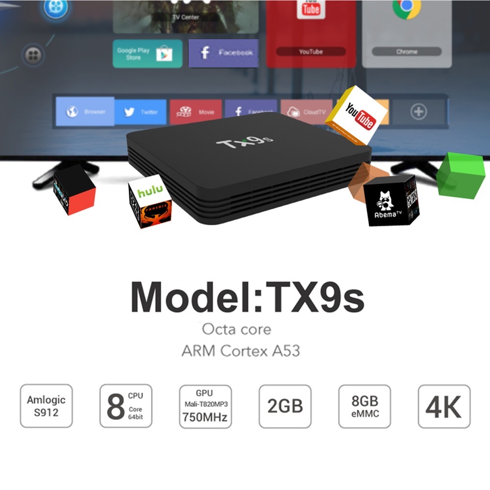 2020 TX9S TV Box Amlogic S912 Octa Core 2GB 8GB 4K Set Top Box Wifi Support Youtube Media Player Smart TV BOX Tanix TX9S