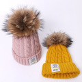 Women Warm Knitted Beanies Cap Hat Real Fur Pom Pom Ball Thick Women's Solid Color Skullies Hats Outdoor Female Casual Ski Caps