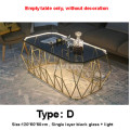 Nordic Rectangular Tea Table With LED Light Creative Single Layer Toughened Glass Desktop Iron Art Leg Modern Living Room Table