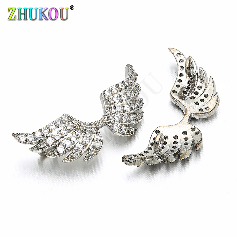 21*9mm Brass Cubic Zirconia Wing Shaped Charms Connector for Diy Bracelet & Bangle Jewelry findings Accessories, Model: VS16
